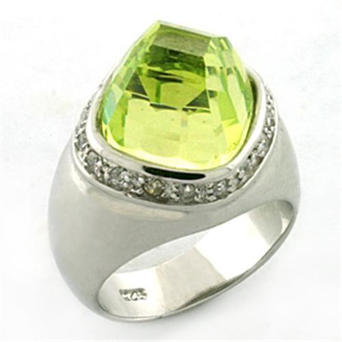 MALOA640 - Rhodium 925 Sterling Silver Ring with AAA Grade CZ in Apple Green color