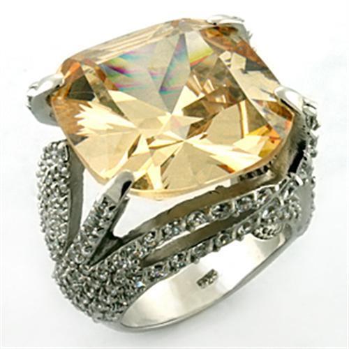MALOA649 - Rhodium 925 Sterling Silver Ring with AAA Grade CZ in Champagne