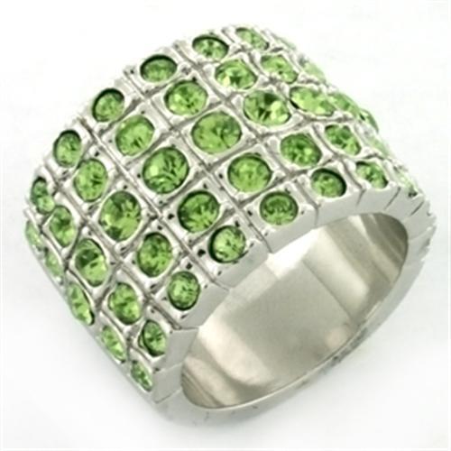 MALOA658 - Rhodium Brass Ring with Top Grade Crystal in Apple Green color
