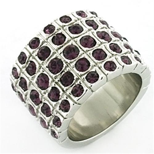 MALOA659 - Rhodium Brass Ring with Top Grade Crystal in Amethyst