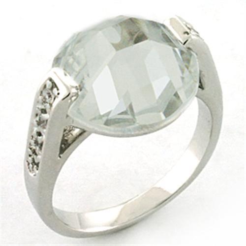 MALOA665 - Rhodium Brass Ring with AAA Grade CZ in Clear
