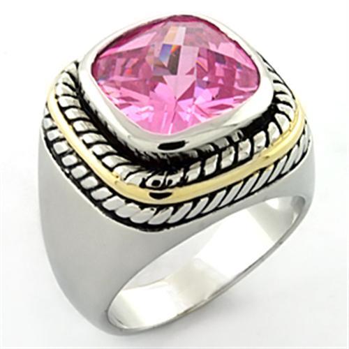 MALOA667 - Rhodium Brass Ring with AAA Grade CZ in Rose