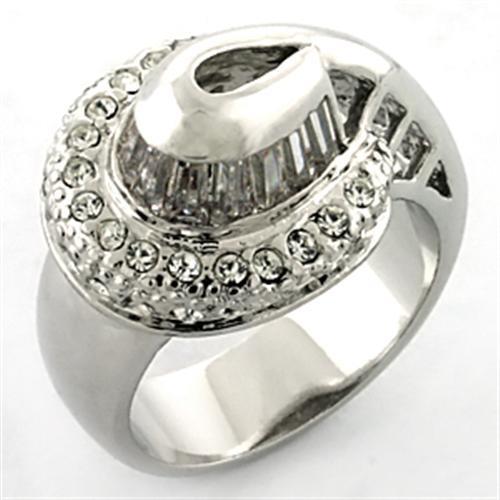 MALOA672 - Rhodium Brass Ring with AAA Grade CZ in Clear
