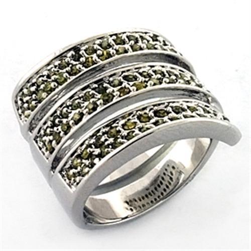 MALOA706 - Rhodium Brass Ring with AAA Grade CZ in Olivine color