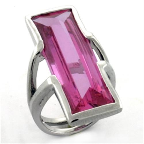 MALOA737 - Rhodium Brass Ring with AAA Grade CZ in Rose