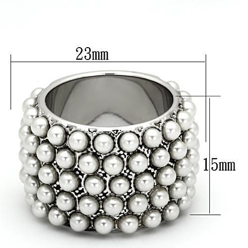 MALOA832 - Rhodium Brass Ring with Synthetic Pearl in White