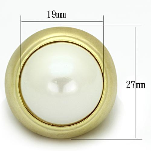 MALOA835 - Matte Gold Brass Ring with Synthetic Pearl in White