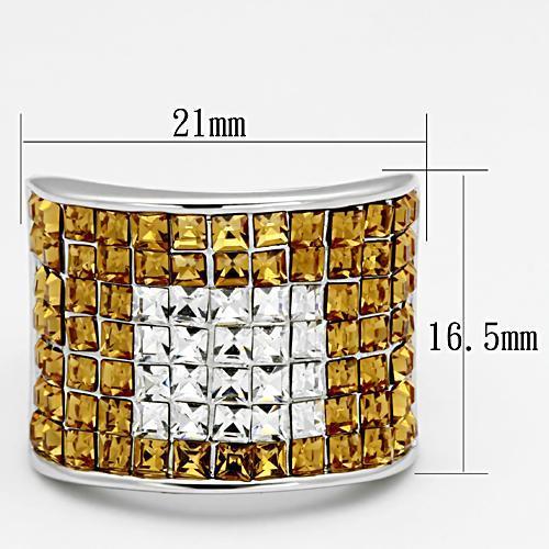 MALOA839 - Rhodium Brass Ring with Top Grade Crystal in Topaz