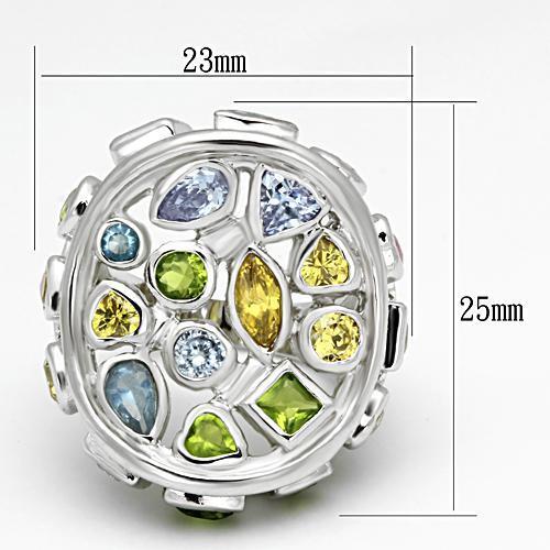 MALOA840 - Rhodium Brass Ring with Assorted in Multi Color