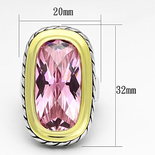 MALOA841 - Reverse Two-Tone Brass Ring with AAA Grade CZ in Rose