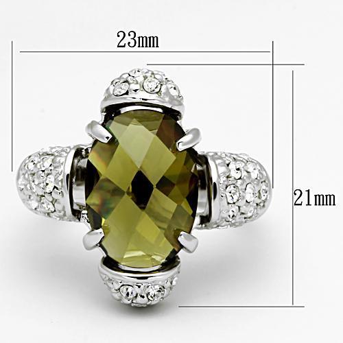 MALOA842 - Rhodium Brass Ring with AAA Grade CZ in Olivine color