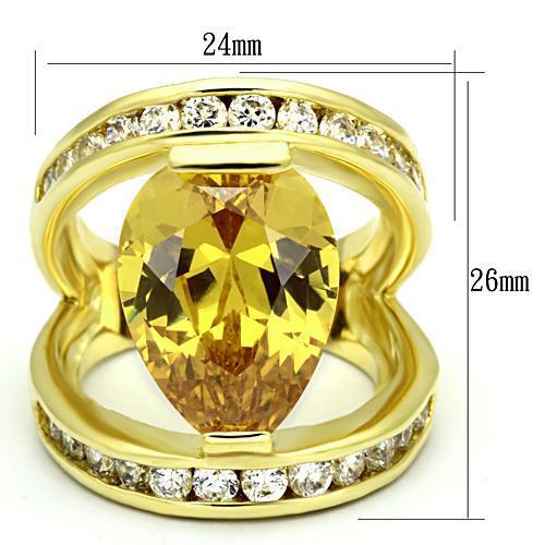MALOA849 - Gold Brass Ring with AAA Grade CZ in Topaz
