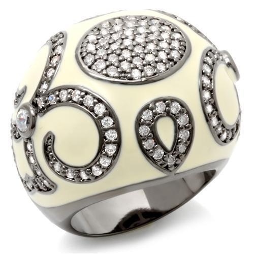 MALOA939 - Ruthenium Brass Ring with AAA Grade CZ in Clear
