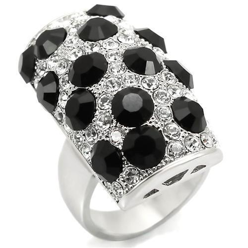 MALOA944 - Rhodium Brass Ring with Top Grade Crystal in Jet