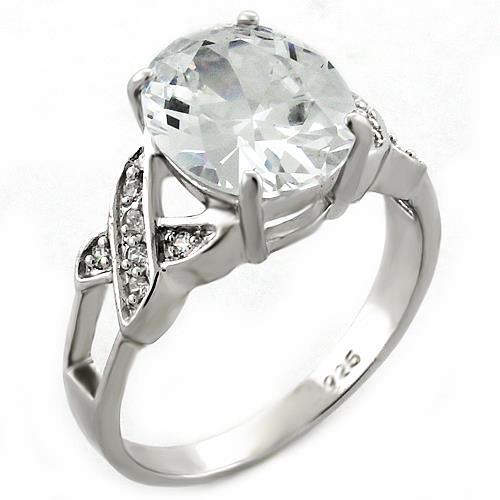 MALOAS1005 - Rhodium 925 Sterling Silver Ring with AAA Grade CZ in Clear