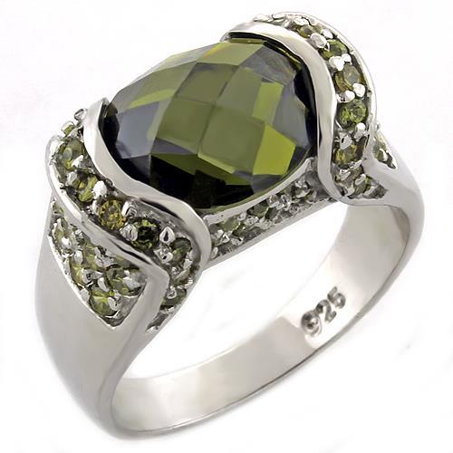 MALOAS1016 - High-Polished 925 Sterling Silver Ring with AAA Grade CZ in Peridot
