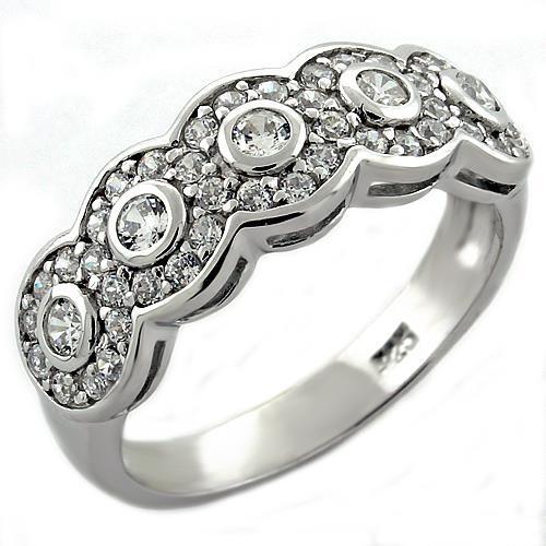 MALOAS1017 - Rhodium 925 Sterling Silver Ring with AAA Grade CZ in Clear