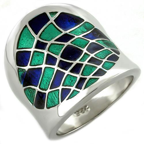 MALOAS1021 - Rhodium 925 Sterling Silver Ring with Epoxy in Multi Color