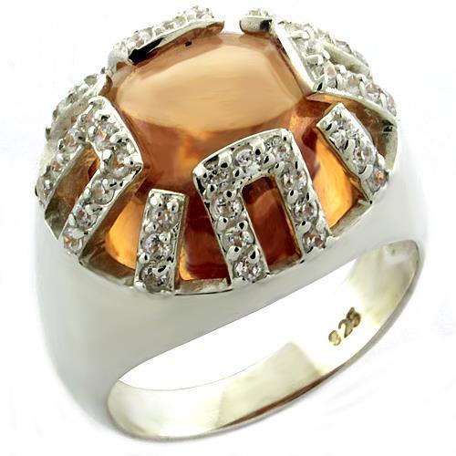 MALOAS1039 - Rhodium 925 Sterling Silver Ring with AAA Grade CZ in Champagne