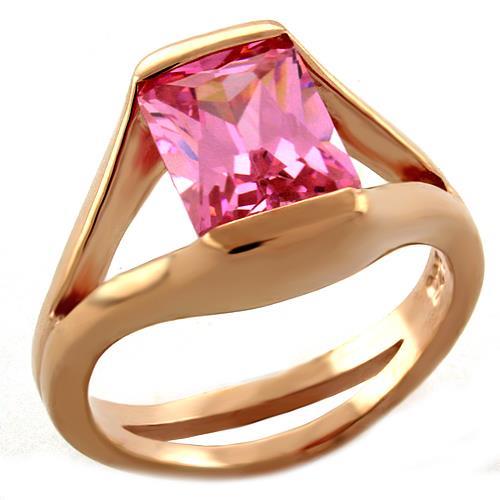 MALOAS1045 - Rose Gold 925 Sterling Silver Ring with AAA Grade CZ in Rose