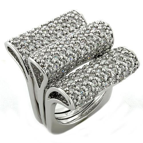 MALOAS1047 - Rhodium 925 Sterling Silver Ring with AAA Grade CZ in Clear