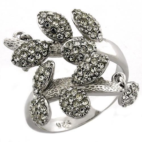 MALOAS1053 - Rhodium 925 Sterling Silver Ring with Top Grade Crystal in Clear