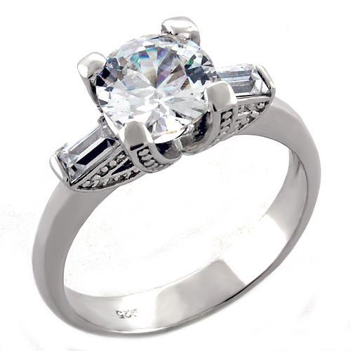 MALOAS1057 - Rhodium 925 Sterling Silver Ring with AAA Grade CZ in Clear
