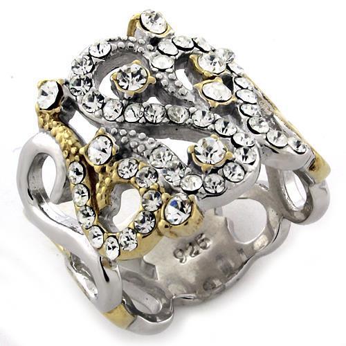 MALOAS1066 - Gold+Rhodium 925 Sterling Silver Ring with AAA Grade CZ in Clear