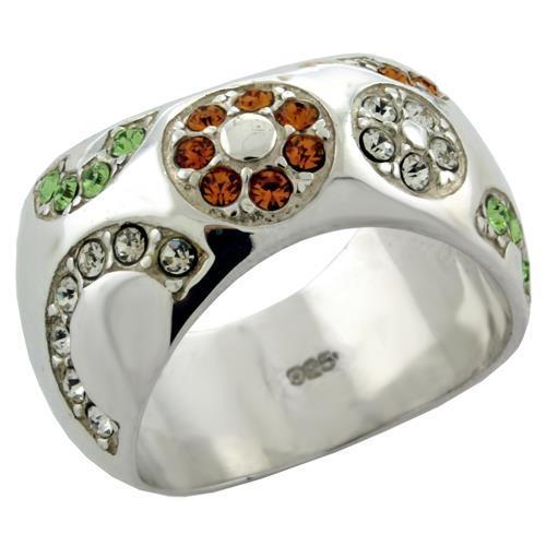 MALOAS1073 - High-Polished 925 Sterling Silver Ring with Top Grade Crystal in Multi Color