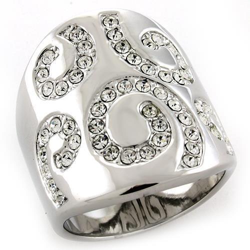 MALOAS1074 - Rhodium 925 Sterling Silver Ring with Top Grade Crystal in Clear