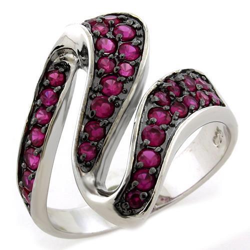 MALOAS1082 - IP Black(Ion Plating) 925 Sterling Silver Ring with AAA Grade CZ in Siam