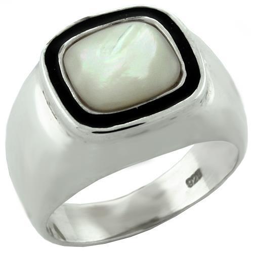 MALOAS1083 - High-Polished 925 Sterling Silver Ring with Synthetic Jade in White