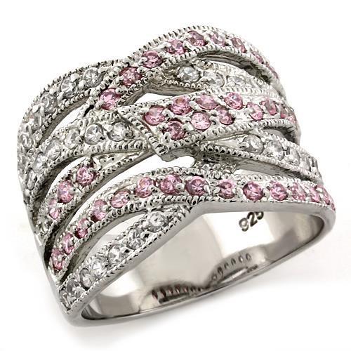 MALOAS1086 - Rhodium 925 Sterling Silver Ring with AAA Grade CZ in Rose