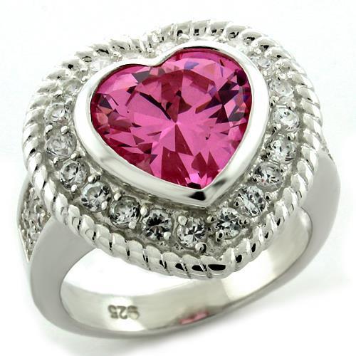 MALOAS1090 - High-Polished 925 Sterling Silver Ring with AAA Grade CZ in Rose