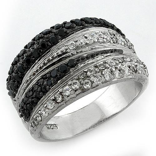 MALOAS1095 - Rhodium + Ruthenium 925 Sterling Silver Ring with AAA Grade CZ in Multi Color
