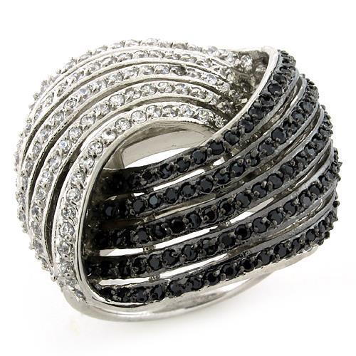 MALOAS1097 - Rhodium + Ruthenium 925 Sterling Silver Ring with AAA Grade CZ in Multi Color