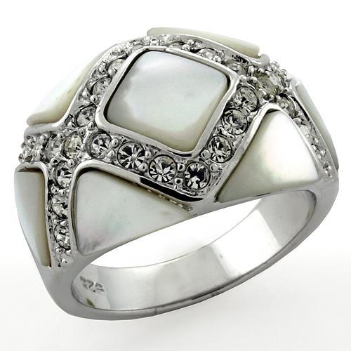 MALOAS1099 - Rhodium 925 Sterling Silver Ring with Precious Stone Conch in White