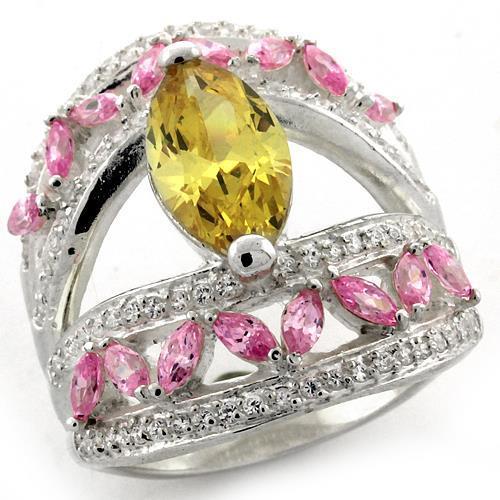 MALOAS1101 - High-Polished 925 Sterling Silver Ring with AAA Grade CZ in Citrine