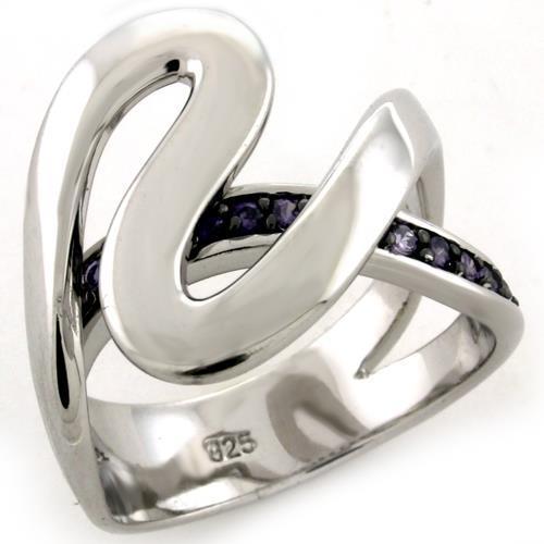 MALOAS1102 - Rhodium 925 Sterling Silver Ring with AAA Grade CZ in Amethyst