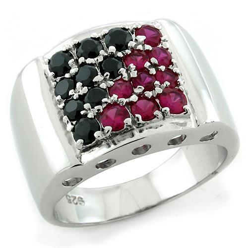 MALOAS1103 - Rhodium 925 Sterling Silver Ring with AAA Grade CZ in Multi Color