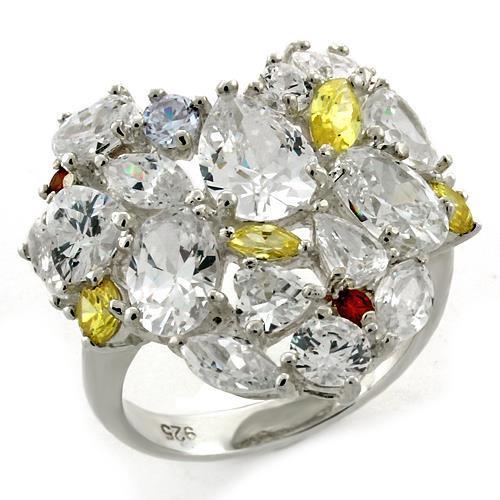 MALOAS1129 - High-Polished 925 Sterling Silver Ring with AAA Grade CZ in Multi Color