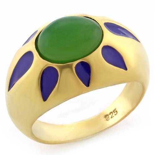 MALOAS1131 - Matte Gold 925 Sterling Silver Ring with Synthetic Jade in Emerald