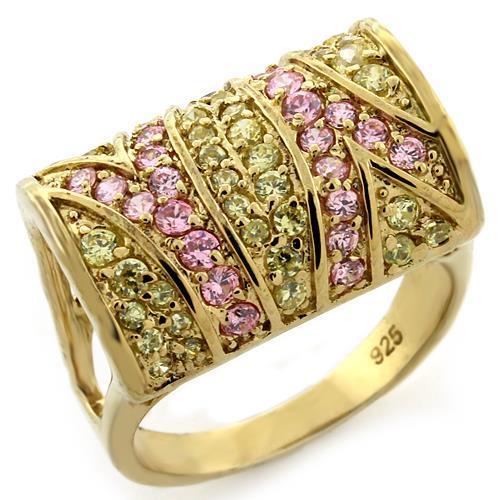 MALOAS1139 - Gold 925 Sterling Silver Ring with AAA Grade CZ in Multi Color
