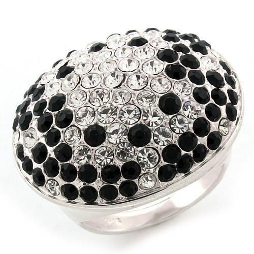 MALOAS1160 - High-Polished 925 Sterling Silver Ring with Top Grade Crystal in Multi Color