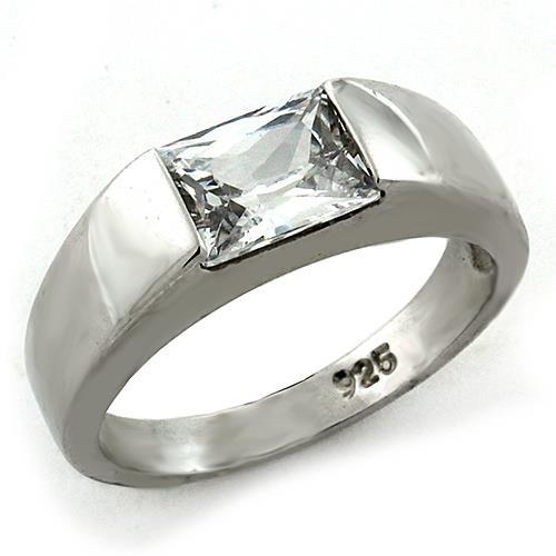 MALOAS1179 - Rhodium 925 Sterling Silver Ring with AAA Grade CZ in Clear