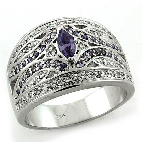 MALOAS1186 - Rhodium 925 Sterling Silver Ring with AAA Grade CZ in Amethyst