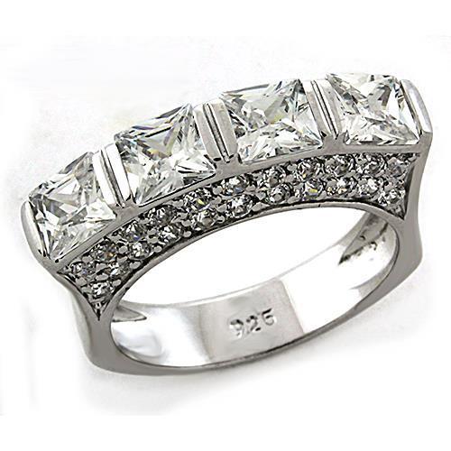 MALOAS1188 - Rhodium 925 Sterling Silver Ring with AAA Grade CZ in Clear