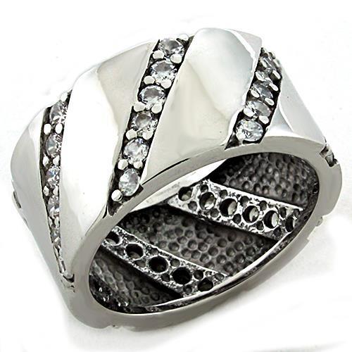 MALOAS1192 - Rhodium 925 Sterling Silver Ring with AAA Grade CZ in Clear