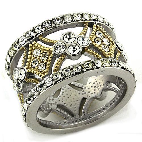 MALOAS1193 - Gold+Rhodium 925 Sterling Silver Ring with Top Grade Crystal in Clear