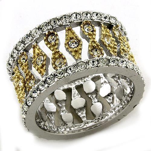 MALOAS1194 - Gold+Rhodium 925 Sterling Silver Ring with Top Grade Crystal in Clear